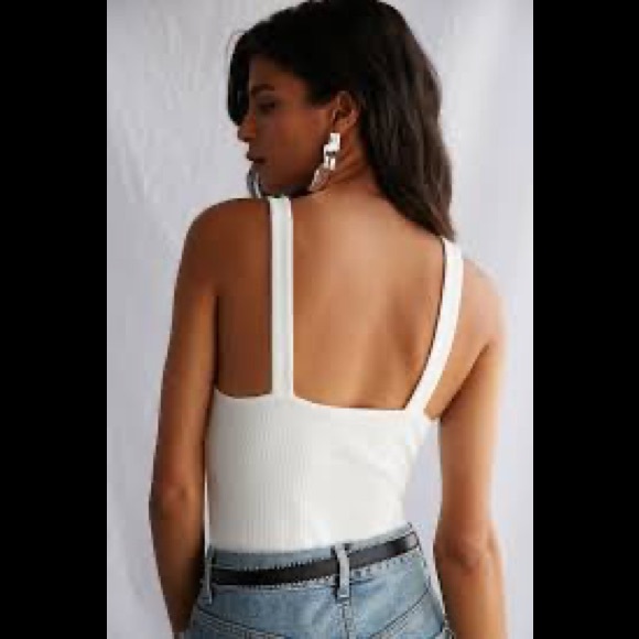 Ivory knit tie up ribbed lace bodysuit sz S - Picture 4 of 8